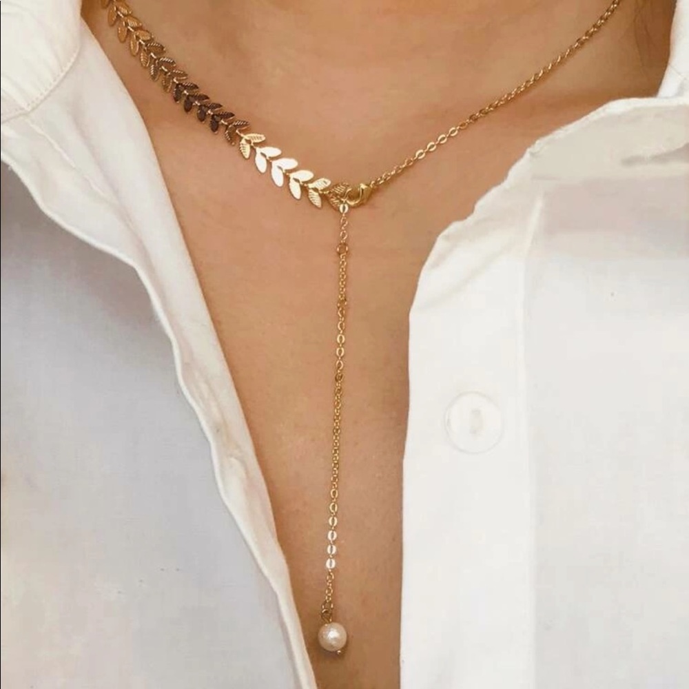 3/$30 Fishbone & Pearl Lariat Necklace - Picture 2 of 5